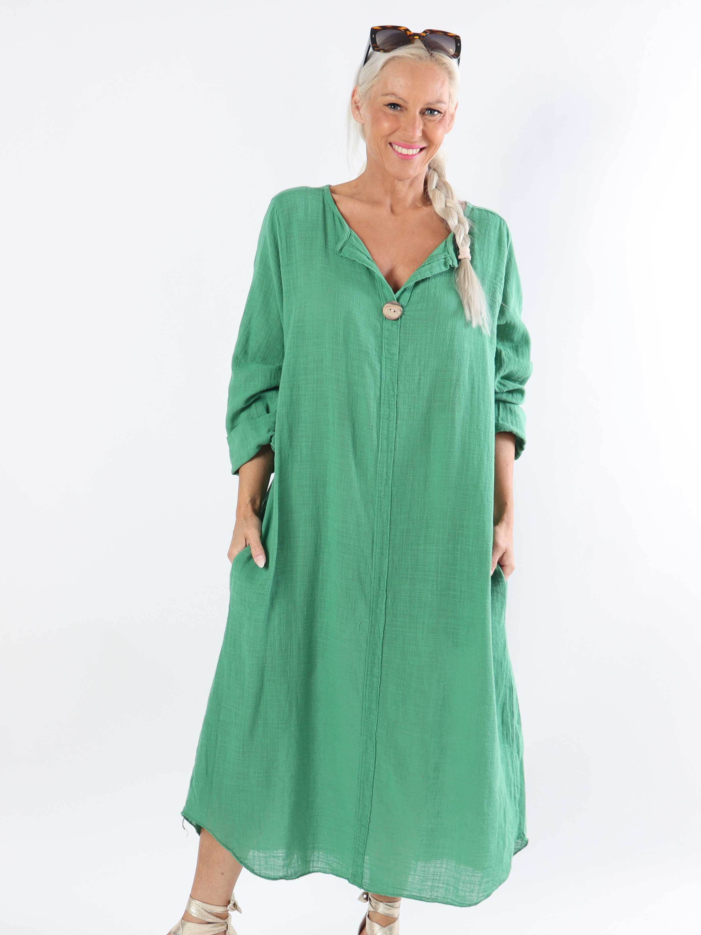 Arizona - Lang plus size bomuldskjole i hørlignende stof